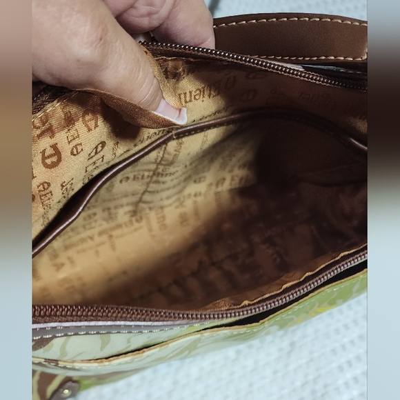 ETIENNE AIGNER EUC LEATHER & CLOTH TROPICAL PLANT PRINT HOBO BAG - Picture 5 of 7